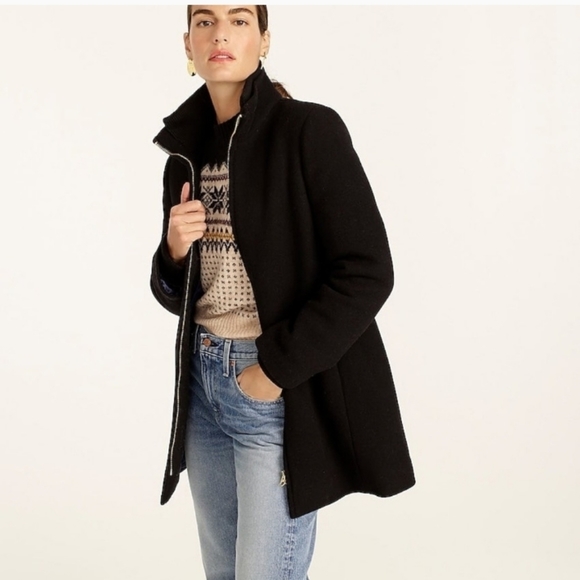 NWT J.Crew "Lodge" Black Coat in Nello Gori Italian Stadium Cloth Wool Size 00P - Picture 1 of 8